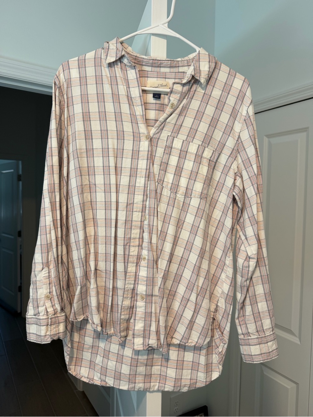 Universal Thread Plaid Button-Down Shirt in Cream and Brown